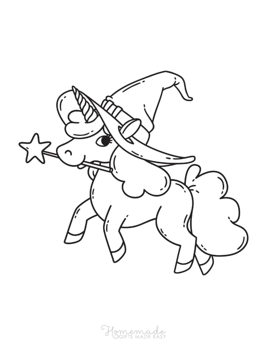 Unicorn With Wand Witches Hat Unicorn Coloring Pages Pdf Free Vectors